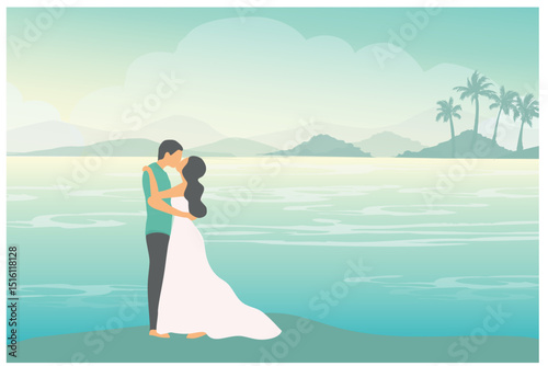 bride and groom on beach

