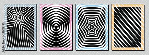 Set of abstract posters with wavy lines and warped shapes, a contemporary vision.