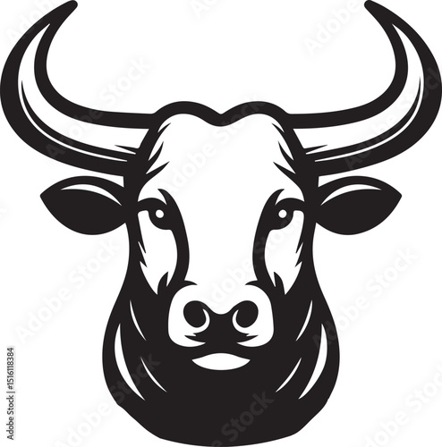 Minimalist Black and White Bull Vector Illustration