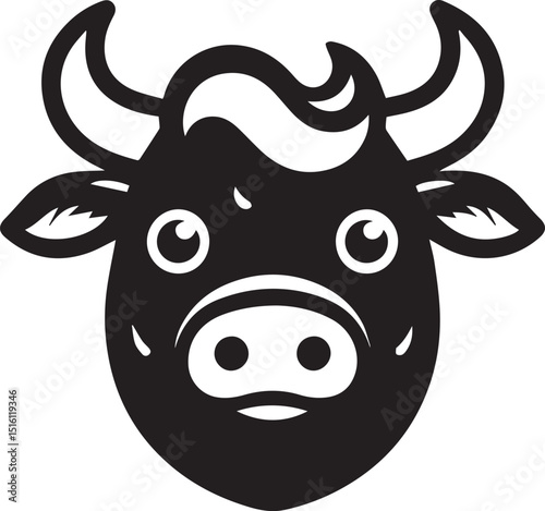 Minimalist Black and White Bull Vector Illustration