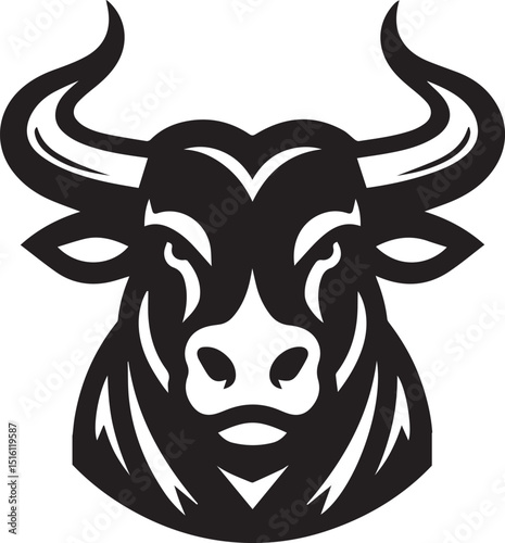 Minimalist Black and White Bull Vector Illustration