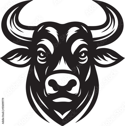 Minimalist Black and White Bull Vector Illustration