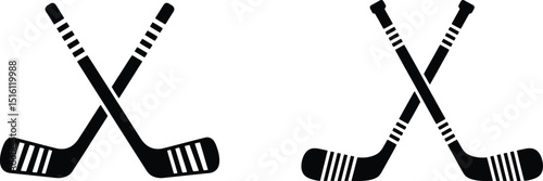 Crossed Black Hockey Sticks with Lines Minimalist Design on Transparent Background