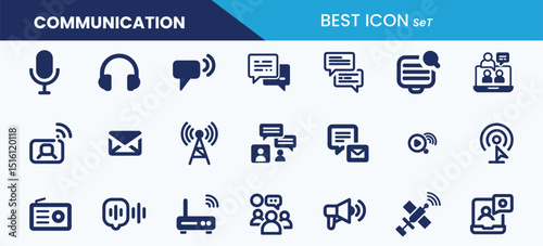 Best communication icon set collection. Talk, message, online meeting, podcast, radio, video call, voice chat and vector illustration.