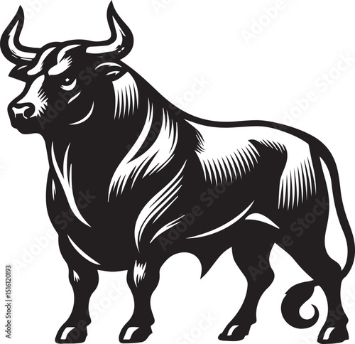 Minimalist Black and White Bull Vector Illustration