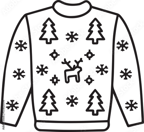 ugly christmas sweater line art, ugly christmas sweater line art clipart vector, christmas silhouette vector black and white
