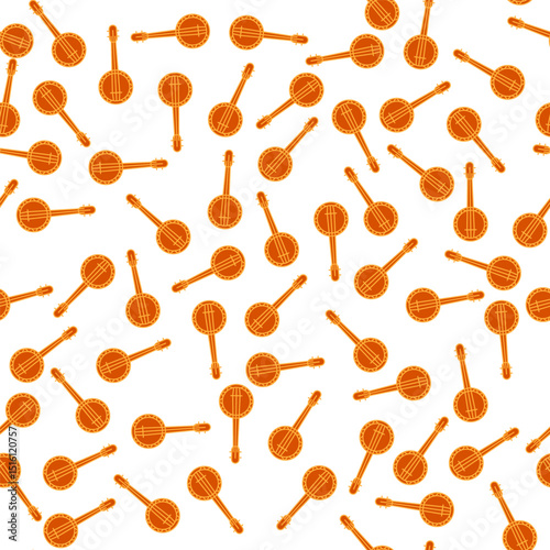 Seamless pattern with musical string instrument bungee. Folk ornament for printing on fabrics and gift paper. Vector on white background