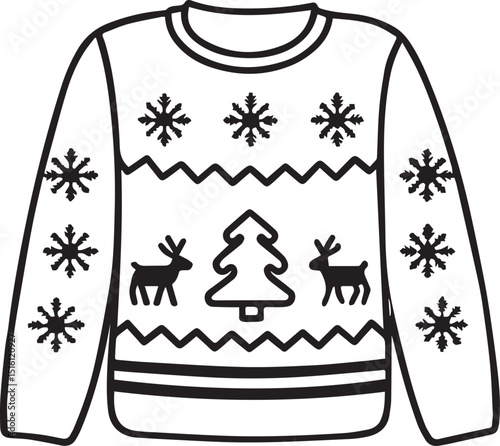 ugly christmas sweater line art, ugly christmas sweater line art clipart vector, christmas silhouette vector black and white