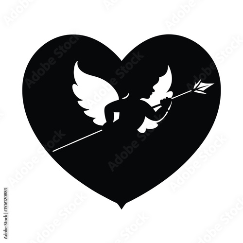 Valentines Heart Cupid Vector Silhouette