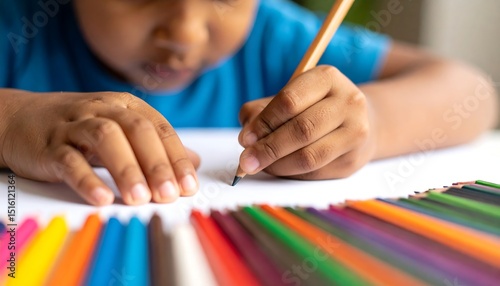 Child drawing with colored pencils.