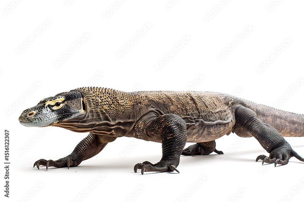 Naklejka premium Isolated Komodo Dragon Walking White Background