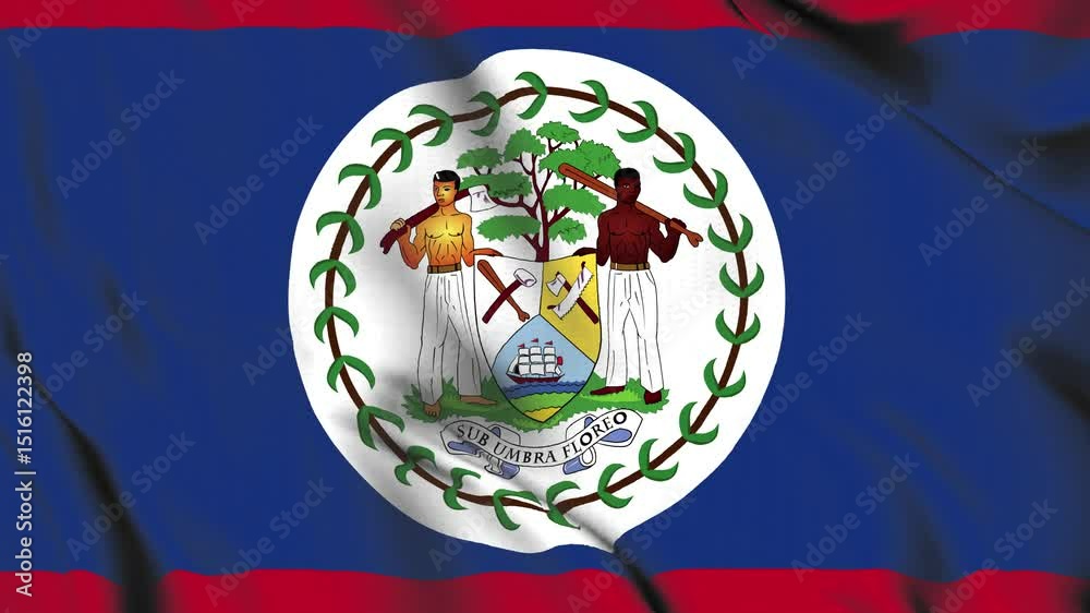 The Belize country flag waves in the wind.

