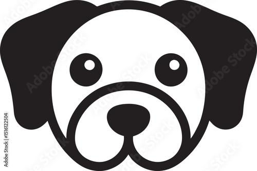 Simple black and white illustration of a cute dog face vector icon or logo