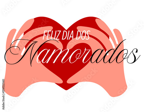 feliz dia dos namorados logotipo de coração e mão