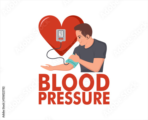 flat design vector illustration of blood pressure check, isolated on white background