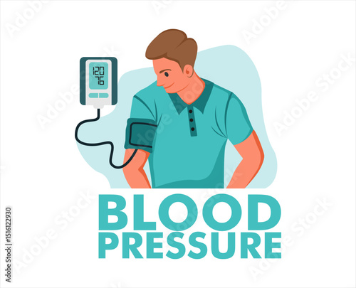 flat design vector illustration of blood pressure check, isolated on white background