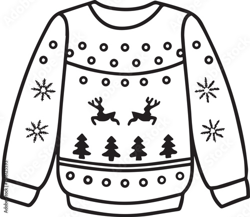 ugly christmas sweater line art, ugly christmas sweater line art clipart vector, christmas silhouette vector black and white