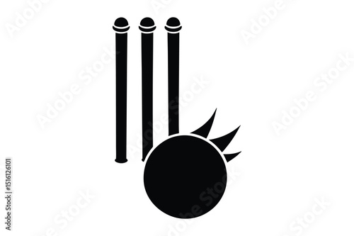 Clean Cricket Stumps Silhouette for Professional Cricket-Themed Artwork