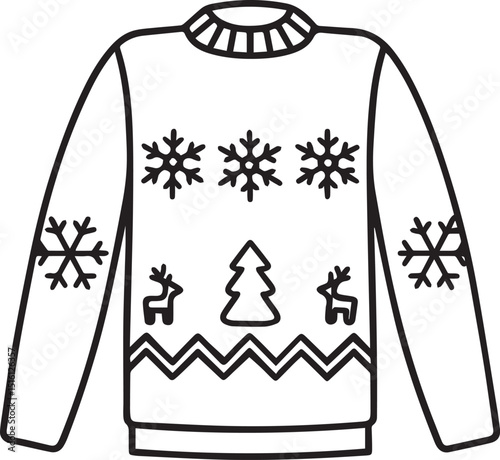 ugly christmas sweater line art, ugly christmas sweater line art clipart vector, christmas silhouette vector black and white