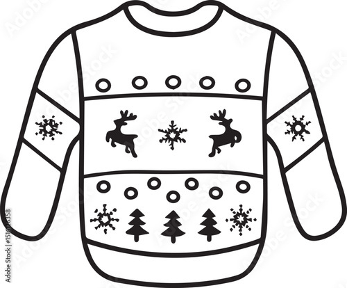 ugly christmas sweater line art, ugly christmas sweater line art clipart vector, christmas silhouette vector black and white