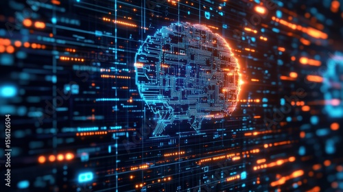 Futuristic AI Supercomputer Calculating Deep Learning