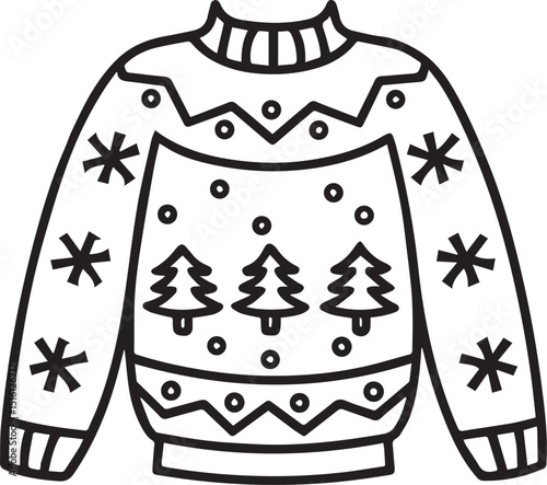 ugly christmas sweater line art, ugly christmas sweater line art clipart vector, christmas silhouette vector black and white