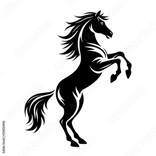 Stylized Black and White Rearing Horse Illustration – Vector Silhouette Design