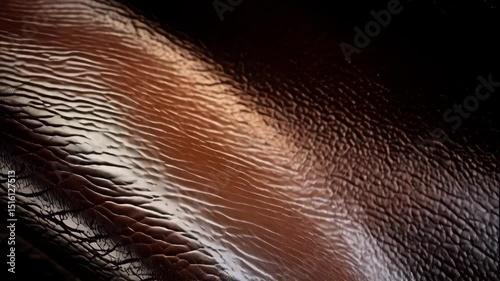 Detailed close-up view of supple brown leather featuring intricate surface texture, grain, and folds creating an inviting and luxurious look.