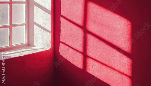 Sunlight casts shadows on a fuchsia wall