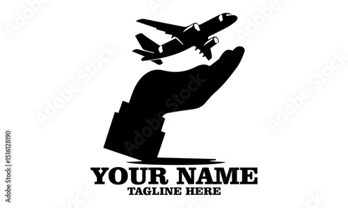 illustration travel insurance icon. Airplane in hand vector illustration. Flying plane logo art and air transport vector logo icon and  private jet vector and private jet logo design