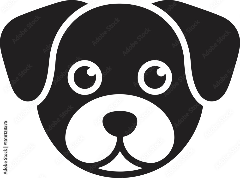 Fototapeta premium Simple graphic design depicting a smiling dog face in black and white with big eyes