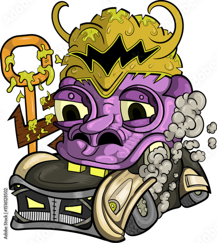image of a car being bitten in graffiti doodle style, suitable for fashion t-shirt designs and others