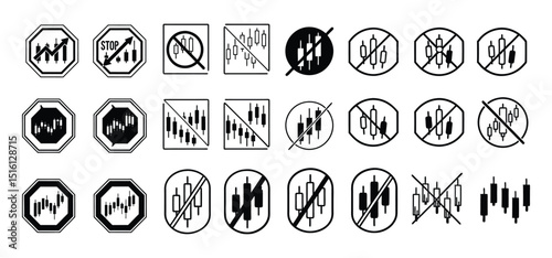 Abstract candlestick chart financial symbols indicating trading signals and investment strategies presented in black and white