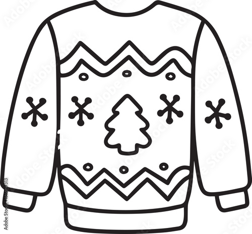 ugly christmas sweater line art, ugly christmas sweater line art clipart vector, christmas silhouette vector black and white
