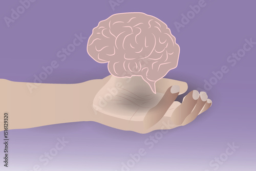 Practicing Mental Health Awareness, Man's hand showing brain over his hand concept, vector illustration design background
