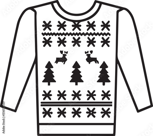 ugly christmas sweater line art, ugly christmas sweater line art clipart vector, christmas silhouette vector black and white