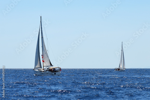 Sailing ship yachts in Mediterranean Sea. Turkey