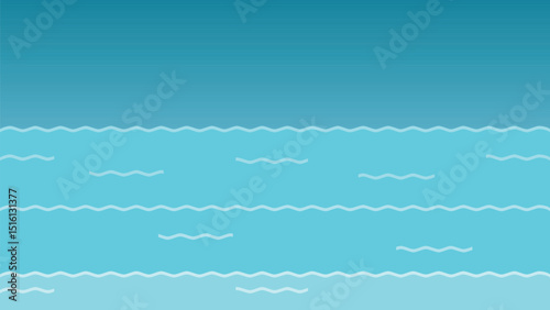 Blue sea waves. Abstract vector template. Sea lines and gradient sky on the background