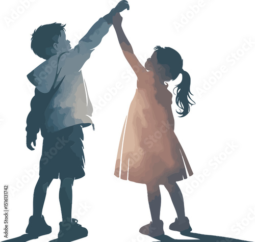 Two children reaching for each other silhouetted illustration symbolizing friendship and connection