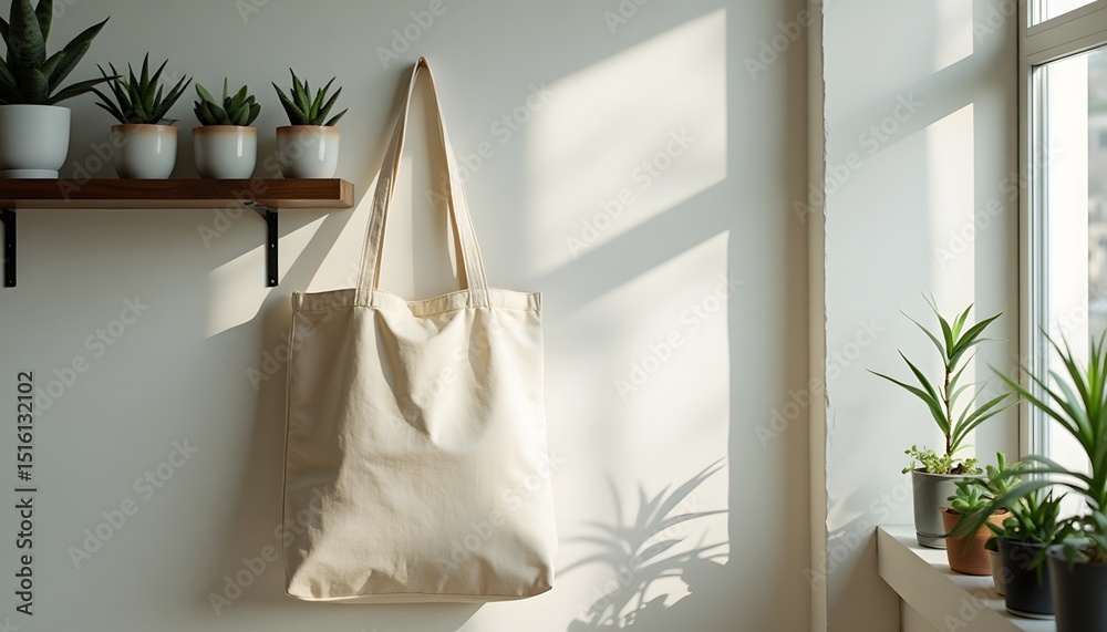 Sustainable Style Eco-Friendly Tote Bag in a Sunlit Room Sustainable Style Eco-Friendly Tote Bag in a Sunlit Room