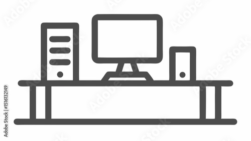 Minimalist Computer Desk Icon Home Office Setup Workstation Technology Table Desktop PC Equipment