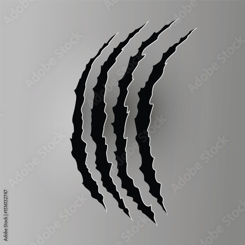 Bear or tiger claw mark. Scratches and torn traces of vector animal paw slashes. Hole in sheet of paper with torn edges. Vector illustration