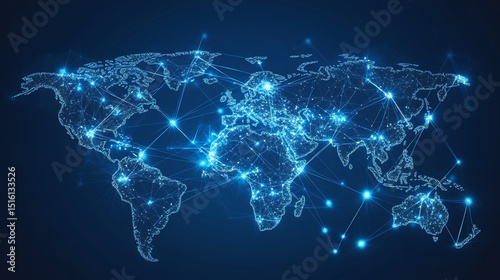 Futuristic World Map Network: Global Connection and Technology Visualization