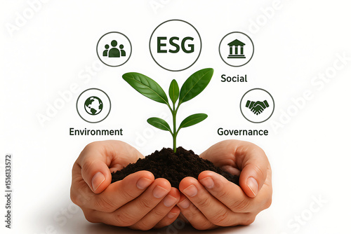 Esg growth concept plant in hands representing environmental social governance