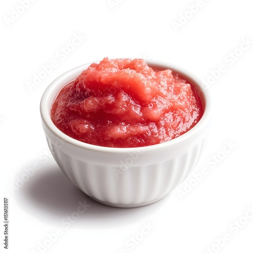 Bowl of Rhubarb Sauce Isolated on White Background