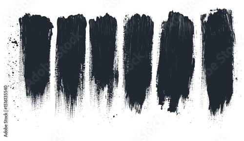Set of black textured brush strokes. Grunge style vector art. Hand-drawn paint daubs or ink lines isolated. Design elements for artistic projects.