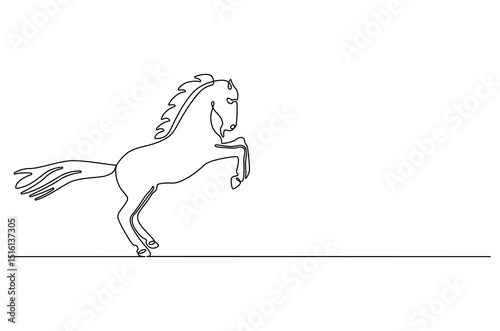 Continuous one line drawing of Horse on nature. Single line drawing illustration of Horse in a field during daylight. Summer day concept vector art. Doodle line illustration.