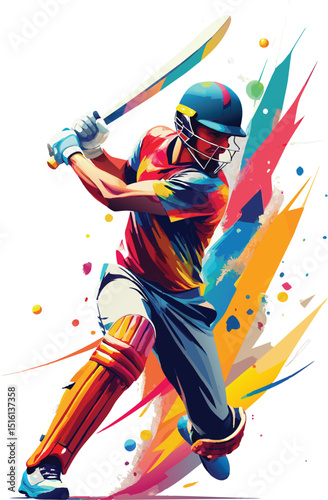 abstract cricket batsman hitting ball with splashes vector illustration