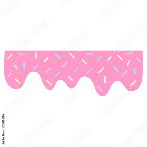 dripping pink strawberry glaze frosting with colorful sprinkles vector illustration isolated on white