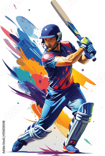 abstract cricket batsman hitting ball with splashes vector illustration